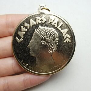 Vintage Large Caesars Palace Metal Coin Shape Pendant, Gold Tone, Retro